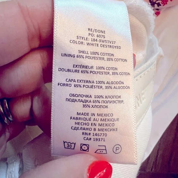 Re/done new with tags size 23 white destroyed 70’s stove pipe cropped jeans - Picture 12 of 14